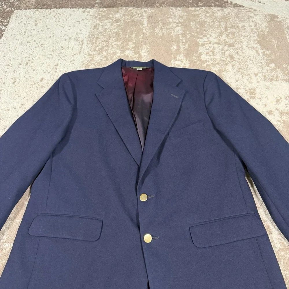 Vintage LL Bean Blazer Mens 44R Navy Blue Gold Button Sport Coat Polyester USA